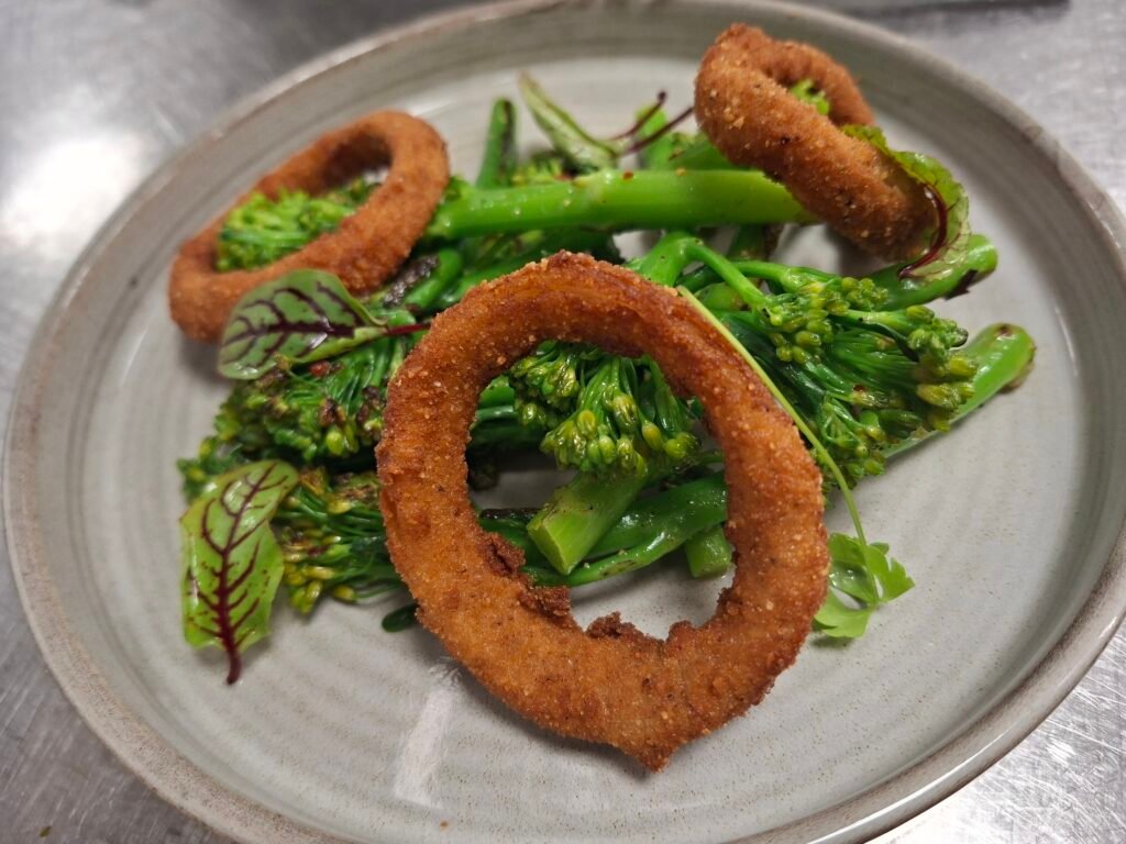Grilled Chili Broccolini, Crispy Onion