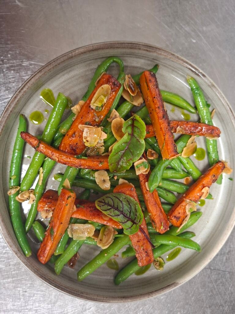 Honey-Glazed Green Beans & Carrots, Almonds